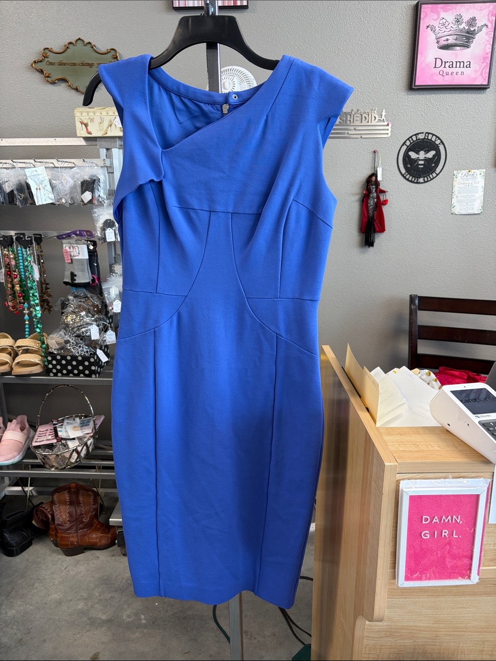 Elegant Royal Blue Cap-Sleeve Sheath Dress WEF9B5